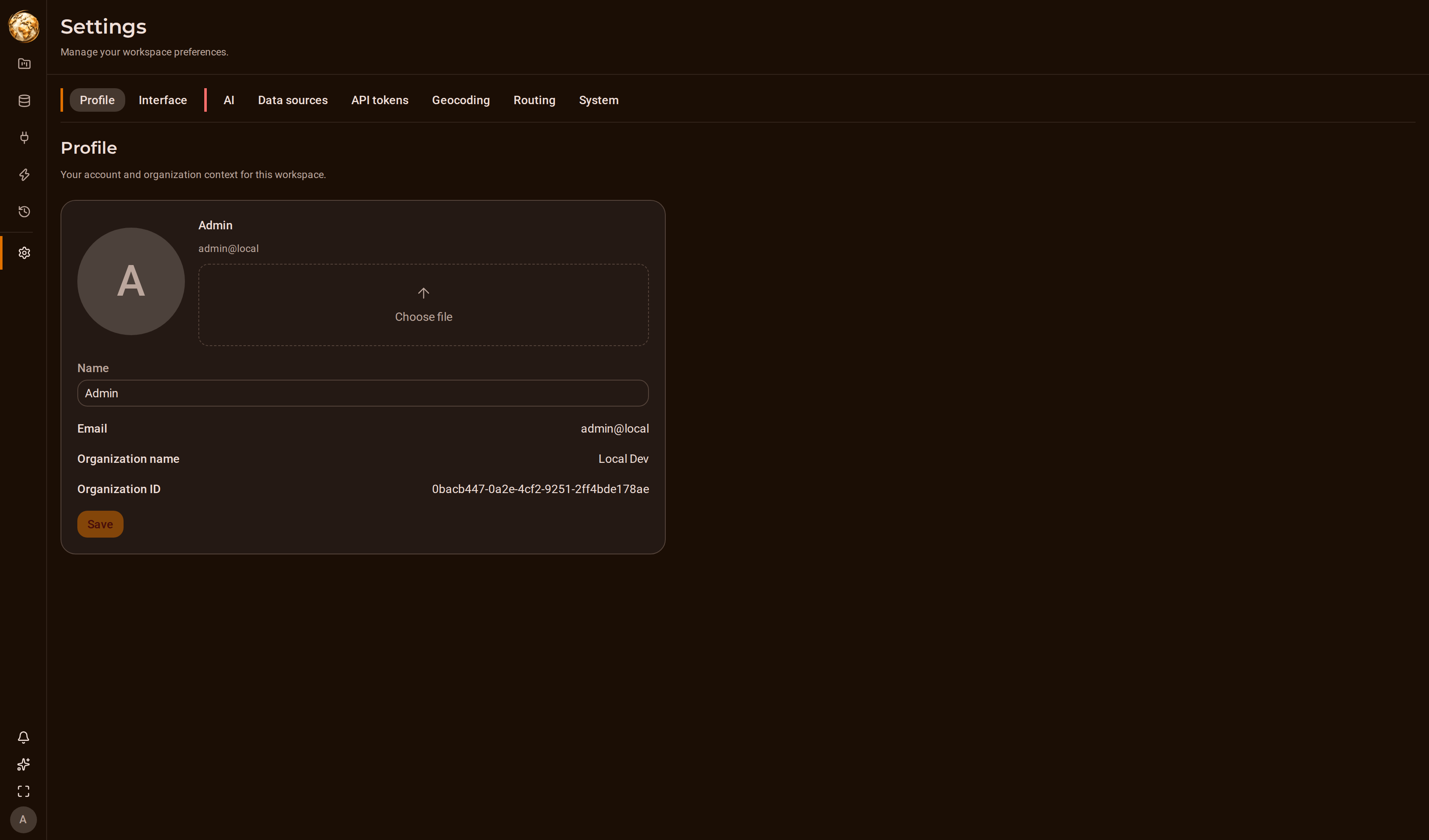 The DjiniousMap settings page showing MCP token management alongside organization settings.