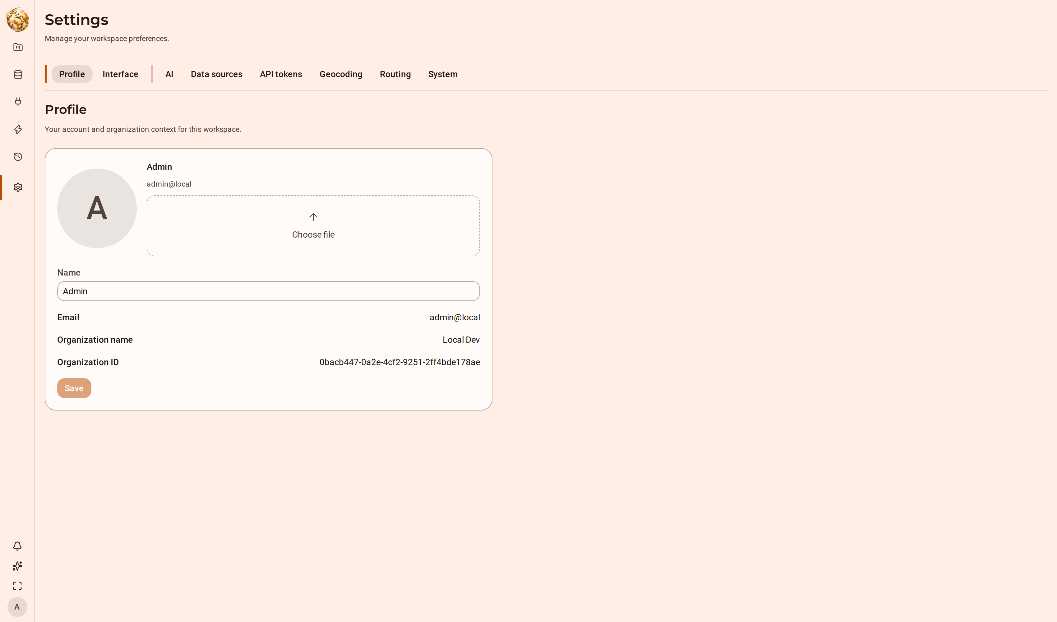 The DjiniousMap settings page showing MCP token management alongside organization settings.